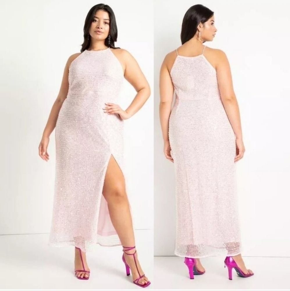 NWT ELOQUII SEQUIN GOWN DRESS WITH SLIT IN BLUSH